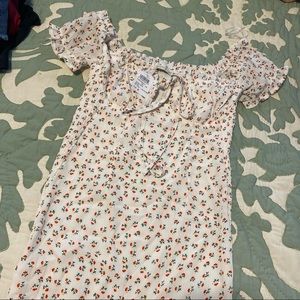 CUTE FLORAL DRESS PUFF SLEEVE FRONT TIE
